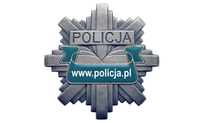 Gwiazda policji z wpisanym w obrys adresem www.policja.pl oraz napisem POLICJA.